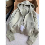 GETADME 한국 스타일 짧은 후드 재킷 여성용 달콤한 흰색 느슨한 얇은 상의 모든 종류의 옷에 매치 초가을 패션