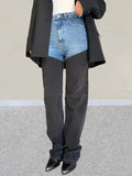 GETADME Trashy Y2K 2000S Washed Blue Black Patchwork Slim Stretch Jeans Pants For Women Clothing Casual Lady Denim Trousers Ropa Mujer