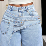GETADME Denim Pant Women Jeans Vintage Wide Leg Long Pants High Waist Straight Trousers Y2k Streetwear Elegant Splice Work Casual Loose
