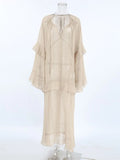GETADME Fashion Ruffle Edge Dress Women Summer 2025 New Khaki Batwing Sleeve Loose Sun Protection Cover Long Dresses Female High Street