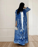 GETADME 가을 여성용 롱 코트, 레트로 프린트 긴팔 무슬림 아바야 사우디 패션 주름 허리 벨트