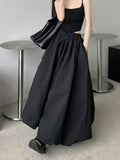 GETADME Elegant Solid Women Elastic Waist Long Skirt Fashion A-line Vintage Korean Fashion Loose Balloon Maxi Skirt Casual Streetwear