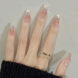 GETADME 24개 탈착식 숏 프레스 온 네일 Y2K 라인스톤 거짓 네일 (글루 포함) 발레 스위트 쿨 걸스 인조 거짓 네일 팁