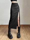 GETADME Black Sexy Split Simple Casual All-Match Hot Street Outing Cool Mature Vitality Personality Trend Basic Women'S Skirt