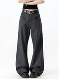 GETADME 2025 Japanese Y2K Style Dark Grey Striped Baggy Women's Jeans Pants For Woman Clothing Straight Casual Long Trousers Ropa Mujer