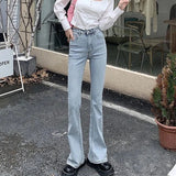 GETADME 2025 Woman High Waist Vintage Flare Jeans Female Elastic Bell Bottom Pants Girls Black Brown Deep Blue Light Blue Denim Trousers