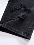 GETADME Girls Y2K Washed Fabric Five-Star Pattern Patchwork Denim Straight-Leg Pants Versatile Trendy All-Seasons.Full elastic waistband