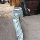 GETADME Women's Jeans Vintage Printed High Waist Zipper Pockets Straight Leg Trousers Female 2026 Spring Fashion Woman Clothes Outwears