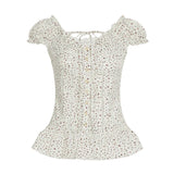 GETADME Cuteandpsycho Floral Print French Lace-up Fold Shirt Sexy Slim Classic Fashion Streetwear All-match Top Button Chic 90s Clothes