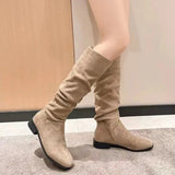 GETADME Women's fashion boots stylish round-toed designer high boots, simple nude pleated plus-size women's boots for autumn and winter