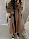 Getadme-Autumn Long Coats Woman Winter Tops Solid Lapel Double-breasted Oversized Windbreaker Jacket Trench Coat for Women Clothes