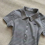 GETADME Deeptown Vintage Striped Polo Shirts Women Retro 90s Preppy Style Short Sleeve T-shirts Casual Basic Korean Harajuku Fashion