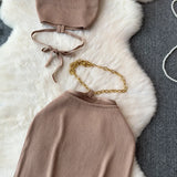 GETADME Summer KnittedTwo Piece Dresses Sets Women Skirt Suit Sexy Slim Crop Tops Long Split Skirt Dress Halter Camis With Skirt
