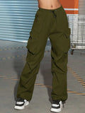 GETADME Drawstring Waist Flap Pocket Side Parachute Cargo Pants