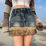 Getadme Vintage Washed Blue Denim Skirt for Women American Fashion High Waist Skirts Y2k Grunge All-match Street Faldas Mujer