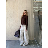 GETADME American Retro 2000s High Waist Full Length Jeans Pockets Hip-hop Baggy Cargo Pants Women Casual Y2K Grunge Street Denim Trouser