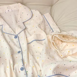 GETADME Women's printed polka dot cotton pajamas set, short sleeved top and shorts 2-piece set, casual and comfortable home set, sweet