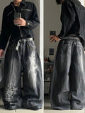 GETADME American New Fashion Oversized Pattern Printed Washed Jeans Men Y2K Gothic Rock Popular Casual Joker High Waist Wide Leg Pants