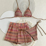 GETADME New Sexy Striped Bikinis Female Swimsuits Women 3 Piece Swimwear Beach Swim Wear Bathing Suits Brazilian Bikini Set Pool Bather