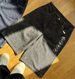 GETADME Y2k Hip Hop Vintage Loose Jorts Harajuku Streetwear Summer  Punk Rock Letter Embroidery Fashion Denim Shorts Men Clothing