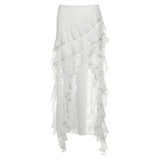 GETADME Tassels Women Skirts Irregular Hem Multi-Layered Ruffles Lace Ruffles Patchwork Sweet Skirts Sexy High Waist Y2k Party Clubwear
