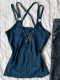 GETADME American Vintage Blue Hollow Out Camisole Vest 2025 Spring Summer New Y2k Star Chain Spice Girl High Street Tank Top Y2k Top