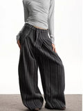 GETADME 2025 Trend Y2K Style Baggy Striped Pleated Women's Casual Jeans Pants For Woman Clothing Wide Leg Harajuku Cotton Long Trousers