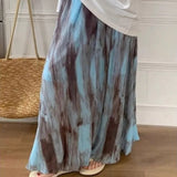 GETADME Retro Tie Dye Midi Skirt for Women in Early Spring Vacation Style, High Waisted A-line Skirt Hanging Long Skirt, Big Swing Skirt