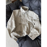 GETADME Mens Jacket Harajuku American Vintage Streetwear Buckle Short Workwear Coat Stand Collar Loose Fit Unisex Spring Autumn Clothes