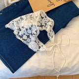 GETADME 새로운 삼각형 짧은 치마 반 치마 엉덩이 커튼 치마 레이스 트림 작은 앞치마 뜨개질 레이스 스택 인 한국 여성 머리 스카프 