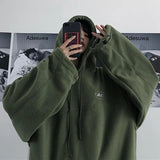 Getadme-Harajuku Fleece Women Hoodies Oversized Streetwear Vintage Korean Fashion Female Black Sweatshirts Y2k Green Pullovers