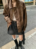 Getadme 2 New Fall Winter Womwn American Vintage Pu Coat Zip Up Faux Leather Old Money Bomber Jacket Classical Oversize Outwear Aesthetic