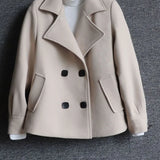 New Autumn Winter Woolen Coat Women Short Slim Fashion Double-Breasted Suit Collar Cardigan Jacket Female Outerwear