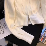 GETADME Vintage Korean Style Stand Collar Sweater Jacket Autumn/Winter Age-Reducing Zipper Embroidery Knitted Cardigan University Top