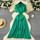 GETADME YuooMuoo Chic Fashion Elegant Patchwork Knitted Maxi Dress 2025 Summer Lady Turn-down Collar Shirt Sweater Dress Party Vestidos