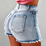 GETADME High Waist Hot Pants Women's Jeans Available in Multiple Colors Women's Denim Stretch Shorts Stretch Tassel Distressed