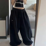 GETADME 2026 Summer Pattern Embroidered Parachute Sweatpants Y2k American Women's Loose Pleated Hip Hop Loose Wide Leg Jogger Pants