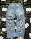 GETADME Hip Hop Cherry Blossom Embroidered Jeans Vintage Low Waist Wide Leg Trousers Y2K Clothes Mens Womes Embroidered Baggy Jeans