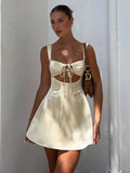 GETADME Hollow Out Bandage Sexy Mini Dress For Women 2025 Summer New Spaghetti Sleeveless Backless Bodycon Club Party Dress