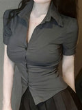 Getadme Fashion Woman Blouse Elastic Slim Body Sexy Women's Shirt Korean Summer Clothes Streetwear Short Sleeve Shirts New In Now