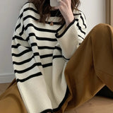 Women Striped Loose Warm Sweater O-Neck Long Sleeve Thicken Knitted Pullovers Casual Sweater For Women 2023 Autumn Winter
