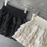GETADME Streetwear Y2k Ruffles Mini Skirts Women Sweet Kawaii High Waist Lace A Line Skirt Summer Korean Fashion Black Ball Gown Skirts