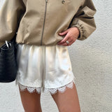 GETADME Women Y2k Slik Lace Trim Shorts Stain Pajama Micro Mini Slip Boxer Shorts Low Rise Lounge Pj Bottoms Pettipants Streetwear