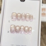 GETADME 10Pcs Sweet Mid-length Ballet False Nails Art Fashion Pink Cat Eye Lovely Bow Wearable Finished Nails Set Summer Acrylic Nails