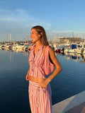 GETADME Striped Lace Up Women Vest Pants Set Summer Sleeveless Backless Slim Lady Top Sets 2025 Fashion Straight Casual Female Pant Suit