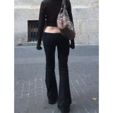 GETADME Women's Low Rise Jeans Black Flared Denim Pants Gyaru American Retro Korean Cyber Punk Trumpet Jeans Y2k Skinny Bell Bottom New