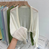 GETADME Gilet court en soie glacée, fin et uni, protection solaire, pour femmes et filles, style décontracté d'été, manches longues.