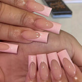 GETADME 화이트 프렌치 스타일 가짜 손톱 젠틀 핑크 프레스온 네일 3D 리본 디자인 아몬드 참 매니큐어 한국식 가짜 손톱 24개