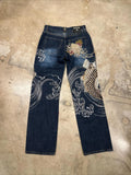 GETADME Japanese Harajuku Jeans Mens New Dragon High Quality Jeans Gothic Y2K Vintage Hip Hop Streetwear Denim Fabric Wide Leg Pants