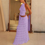 GETADME 2025 Summer Party Elegant Women Beach Skirt Suit Sleeveless Backless Cropped Halter Lace Up Tops And Long Skirts Two Piece Sets